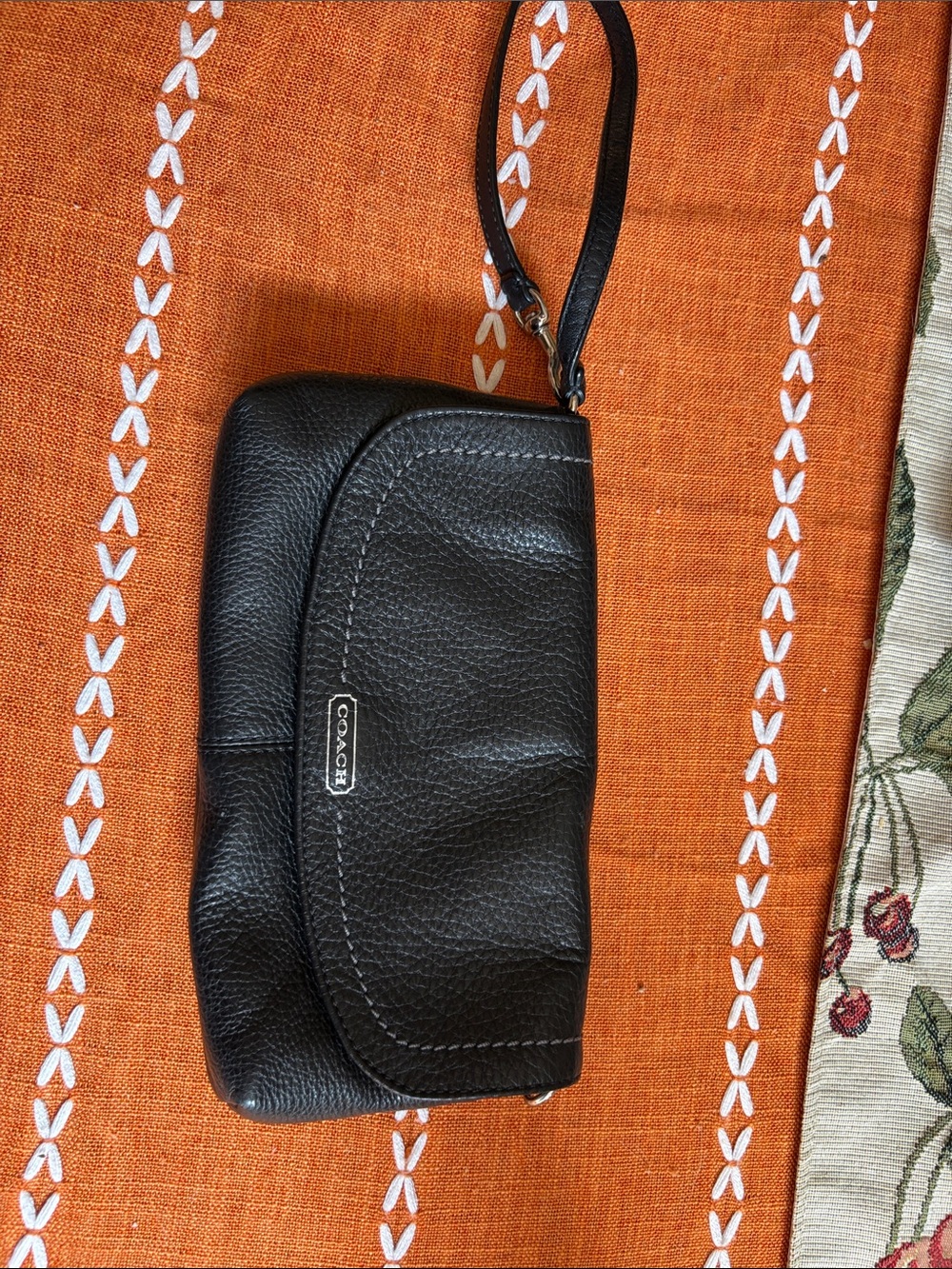 Coach Black Pebbled Leather Wristlet Clutch